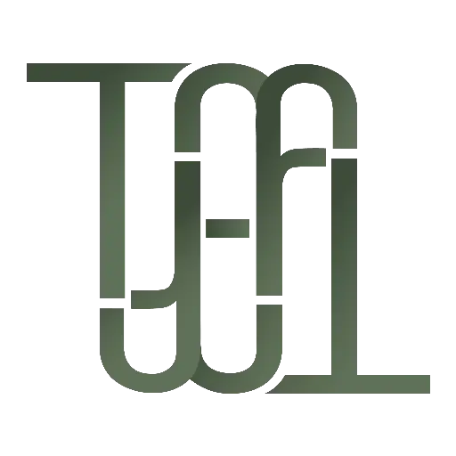 Minimalist TYF logo in green gradient with bamboo-like form and staircase detail.